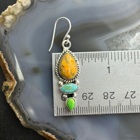 Sterling Silver Southwestern Style Multistone Dangle Earrings For Women #2 - Picture 9 of 10